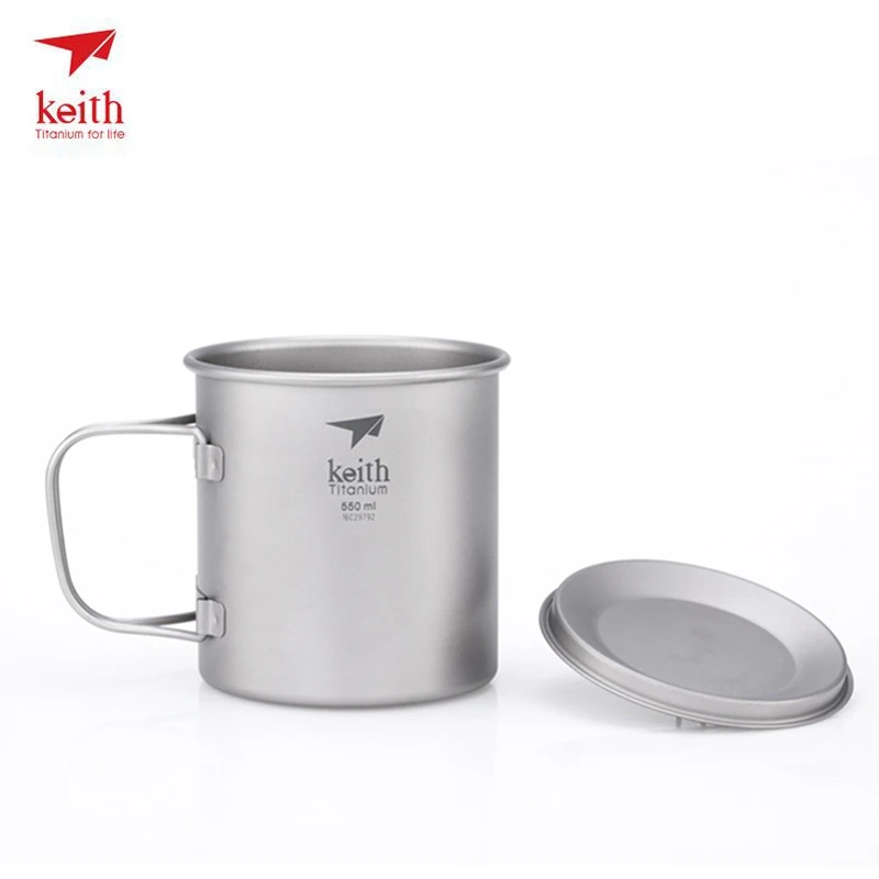 Keith titanio taza mango plegable pared única Copa acampar al aire libre senderismo vasos tazas de titanio con tapa 220 ml-900 ml