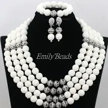 Африканская бижутерия комплект белый Нигерийский Африканский Свадебный Искусственные коралловые бусины комплект ювелирных изделий 4 ряда CJ546