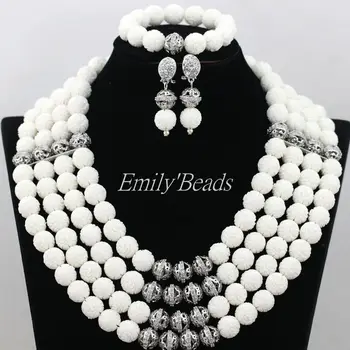 

African Costume Jewelry Set White Nigerian African Wedding Artificial Coral Beads Jewelry Set 4 Rows Wholesale Free Ship CJ546