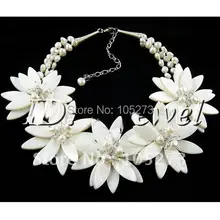 В виде ракушки жемчуг Хрустальный цветок Цепочки и ожерелья и серьги набор Белый Цвет 18 дюймов цветок изделия 925 серебряных серьги Новая fn1596