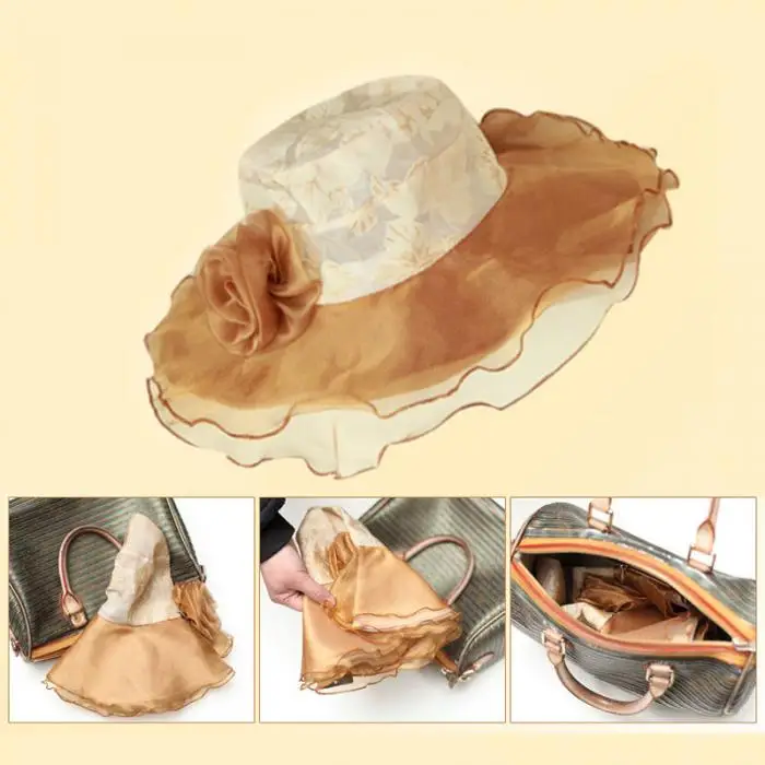 Newly Women Summer Sun Hat Sunproof Large-brim Foldable Beach Cap Hat with Lace Flowers BFE88