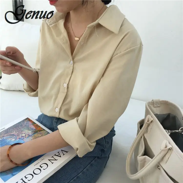

Single Pocket White Women's Shirt Feminine Blouse Top Long Sleeve Casual Turn-down Collar OL Style Female Loose Blouses