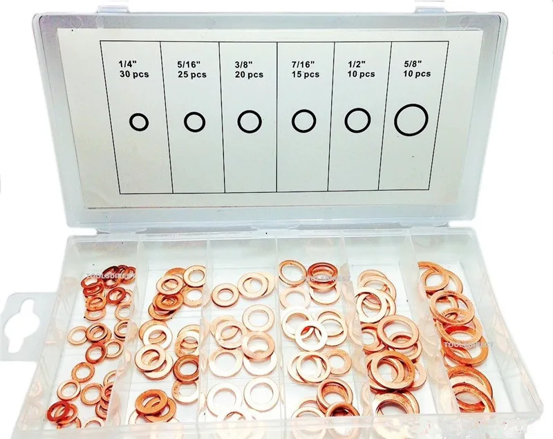 110 Pcs Washers Solid Copper Sump Plug Banjo Bolt Assorted Engine Seal