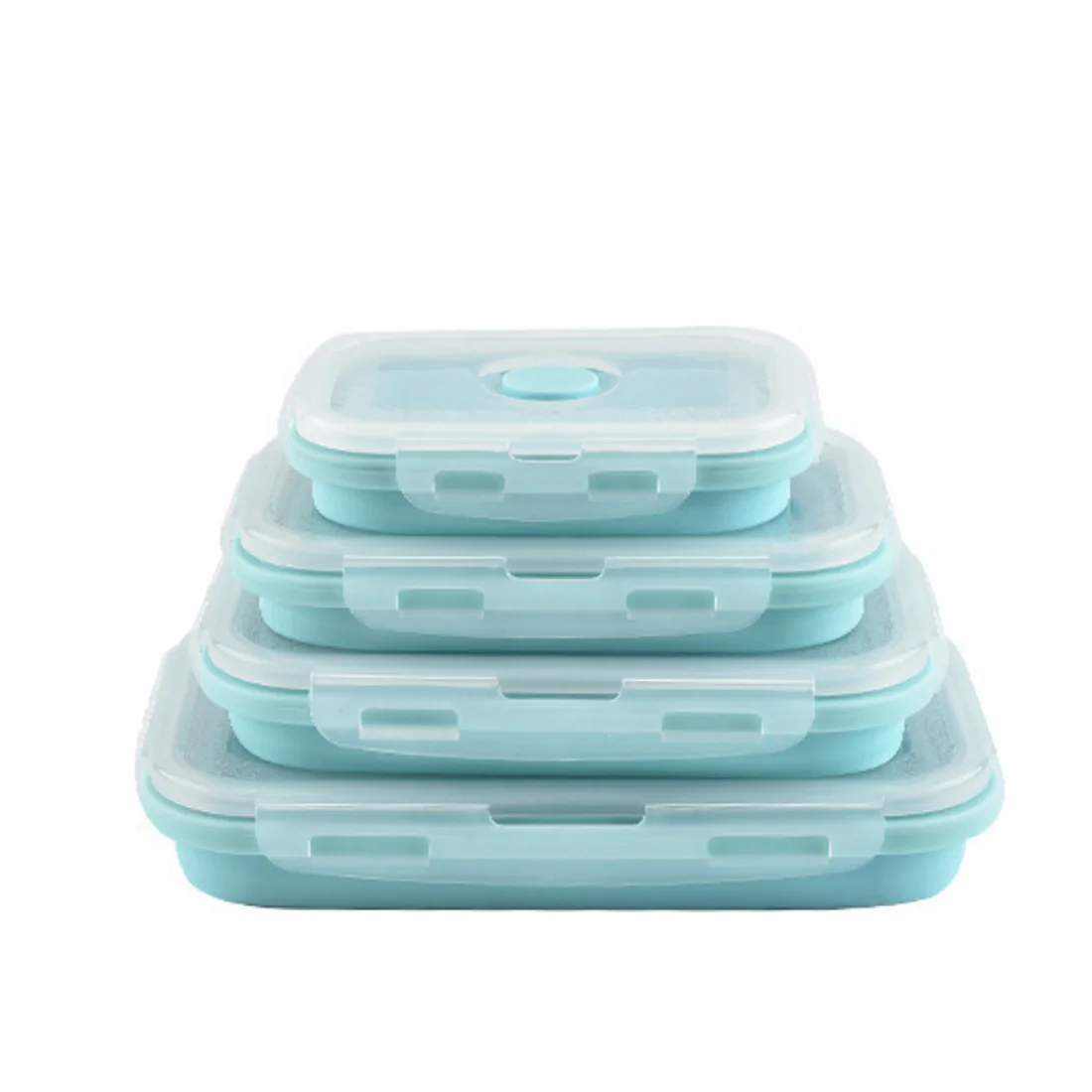 

4Pcs/Set Rectangle Lunch Box Silicone Collapsible Kitchen Food Storage Containers with Lids Vegetable Fruit Lunch Container Home