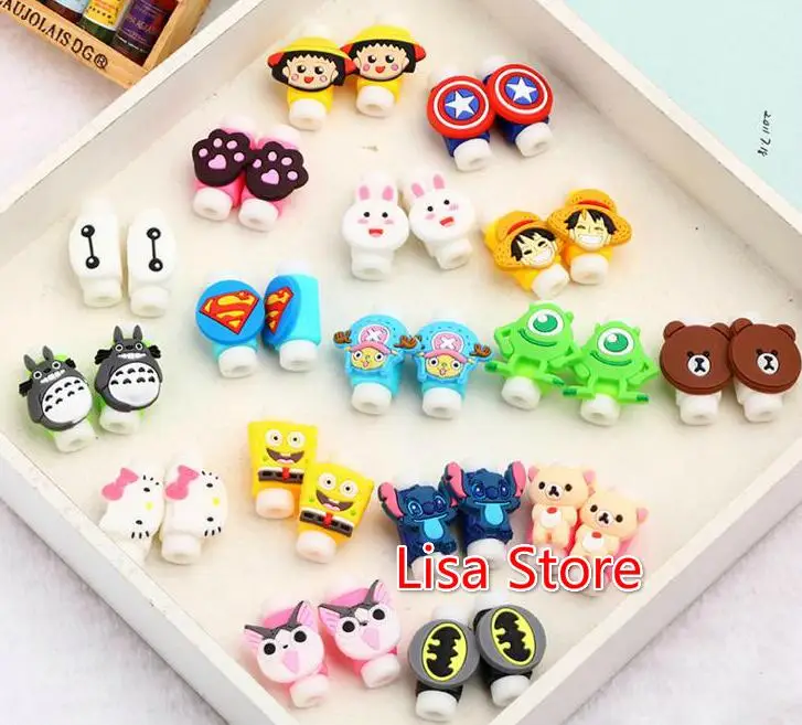 12pcs/6 pairs Universal Cartoon USB Charger Cable Winder Earphone Cable Cord Protector Cable Bite For iPhone Samsung Cell Phone