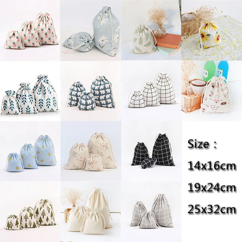 

12 Styles Handmade Drawstring Cotton Linen Storage Bag Tea/Candy/Key/Jewelry Organizer Makeup Cosmetic Coins Small Cloth Bag