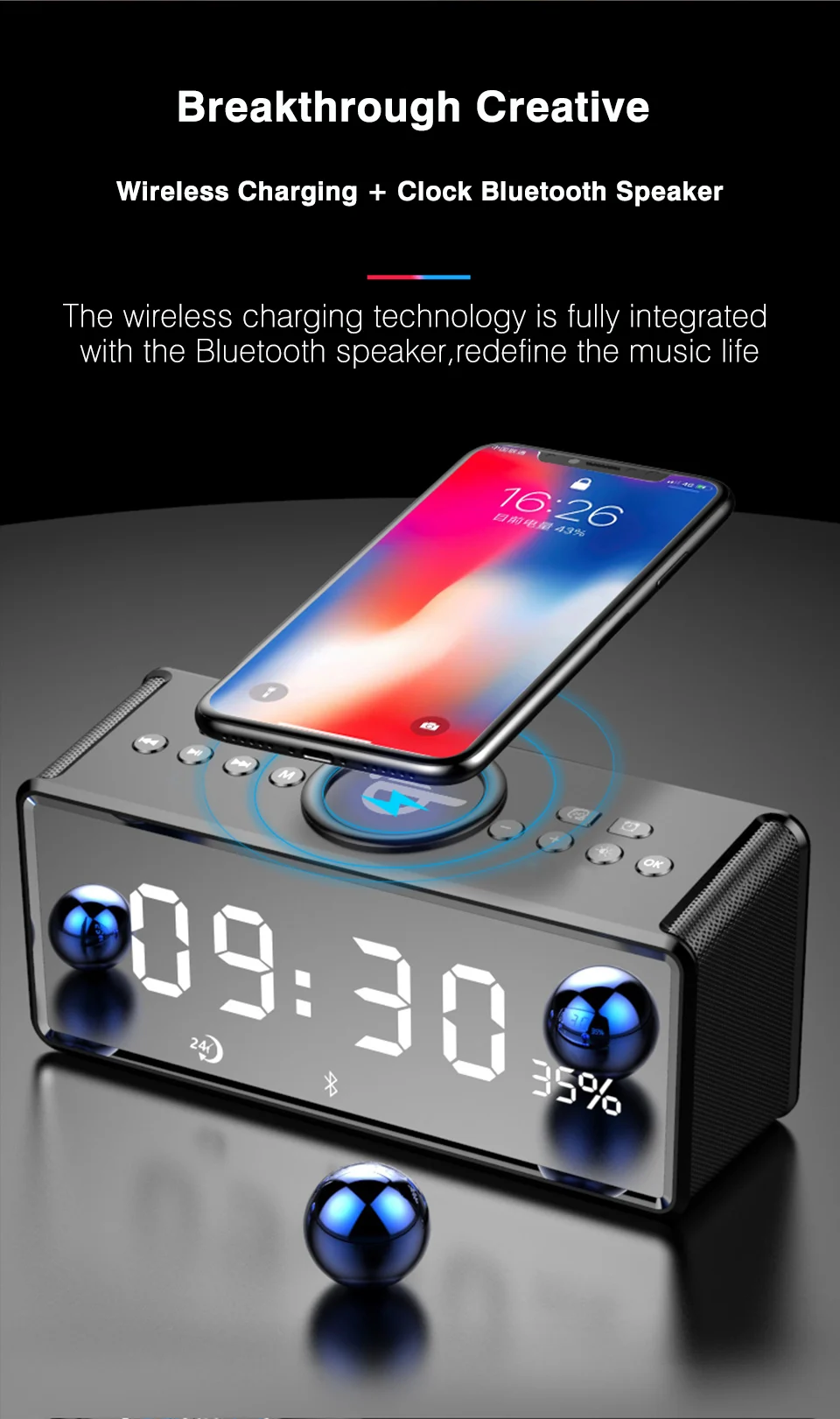 Portable Wireless Bluetooth Speaker FM Radio Alarm Bass Sound Systems 3D Stereo Surround Wireless Charger For iPhone Samsung (17)