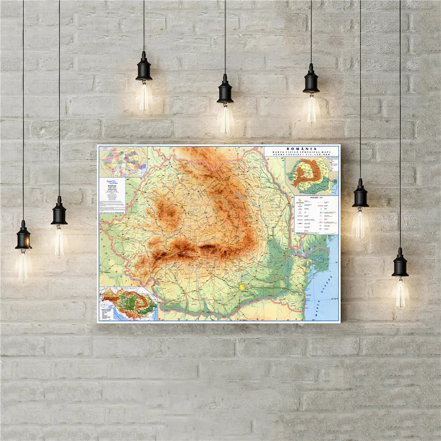 

Large Scale Physical Map of Romania Unique Canvas Painting Cafe Bar Pub Hotels Home Decor Wall Sticker Printable Poster