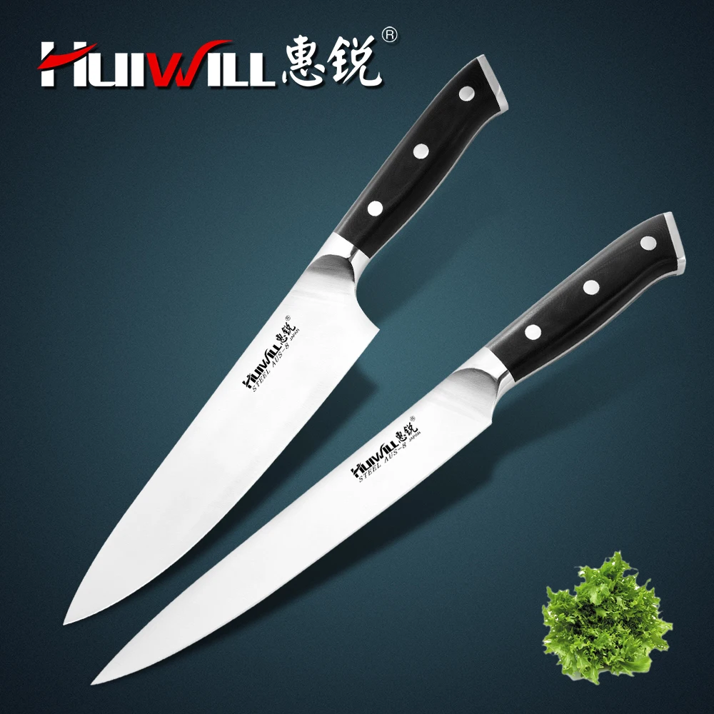 

Huiwill Super quality 2pcs Japanese AUS-8 stainless steel Chef knife set slicing Carving Knife with G10 handle