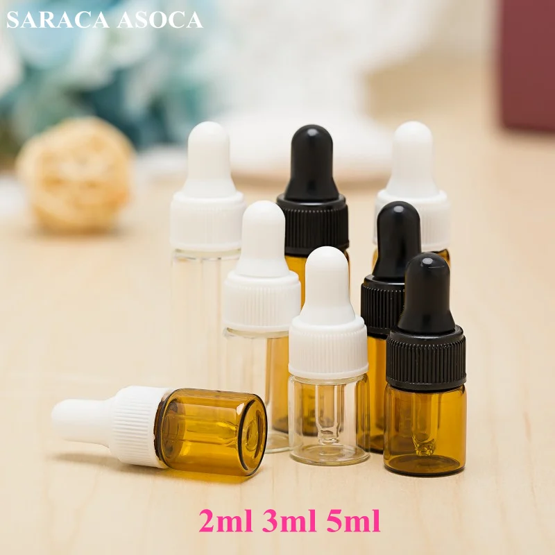 

Empty 2ml 3ml 5ml Amber Glass Dropper bottle Mini Glass essential Oil bottle with glass hose vials Brown Black White 100pcs/lot