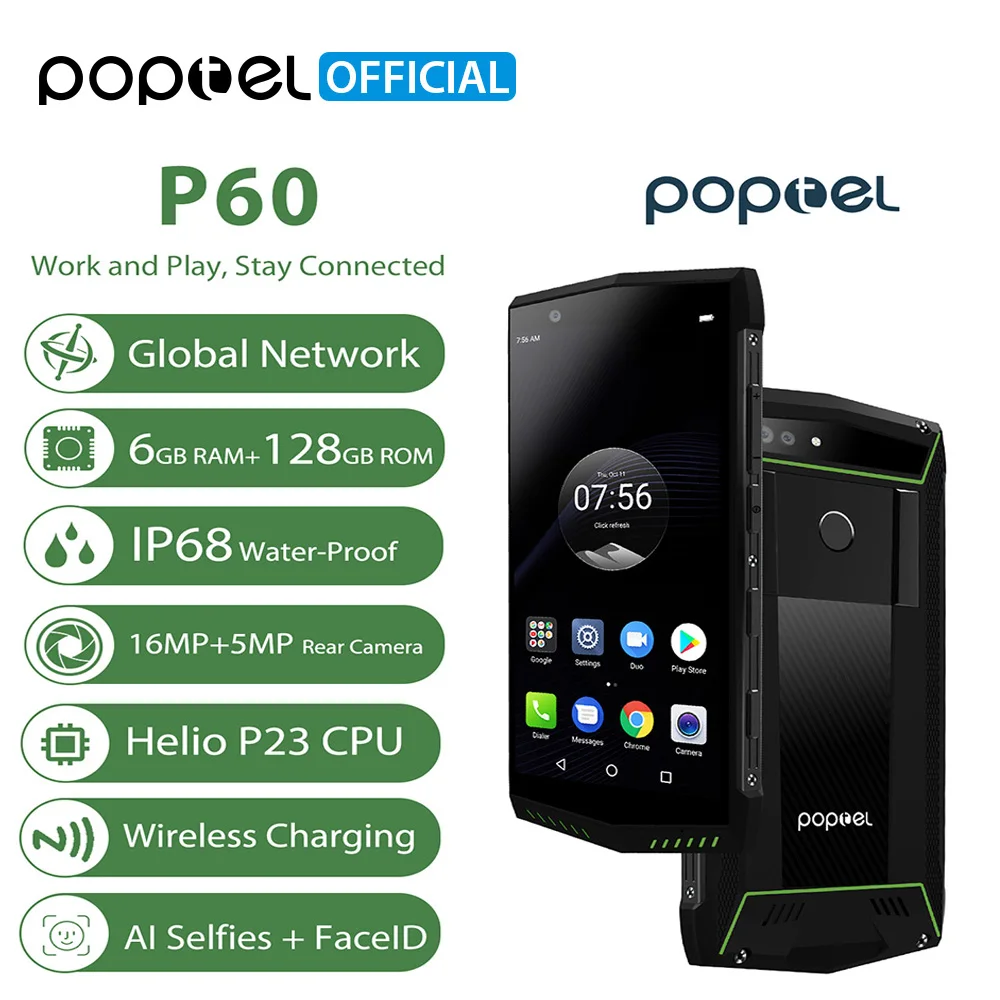 Poptel P60: обзор бронефона с защитой IP68, MIL-STD-810G, беспроводной зарядкой, NFC и памятью 6/128 - купить