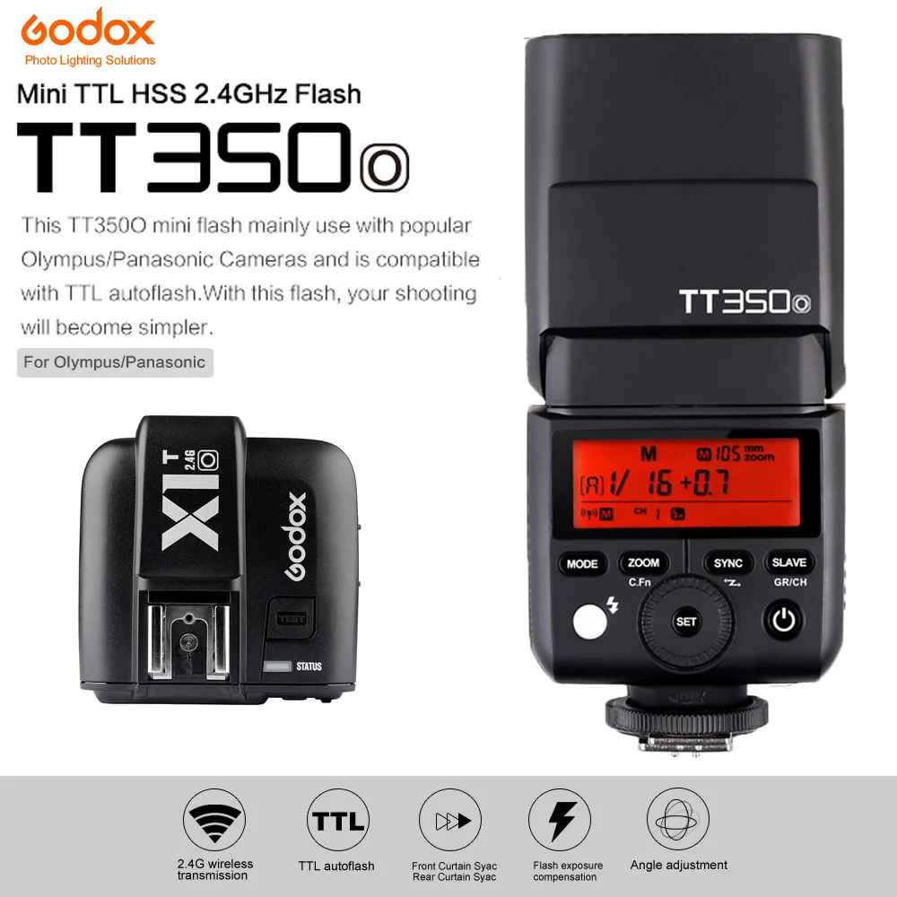 Godox Mini speed lite TT350O ttl 2,4G Беспроводная Высокоскоростная синхронизация 1/8000s GN36 вспышка-светильник для камеры Olympus/Panasonic - Цвет: TT350O and X1T-O