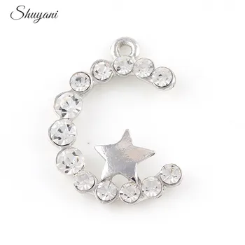 

20PCS Fashion Tibetan Silver Plated Crystal Star Moon Charms Pendants for Jewelry Making DIY Handmade Craft 21*29mm