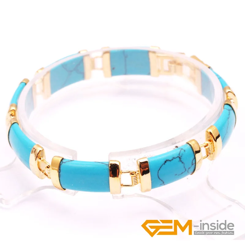 Браслет: Прямоугольные Каменные Бусины(Jades Turquoises agates) Классические Вечерние браслеты " в подарок - Окраска металла: Blue Turquoise