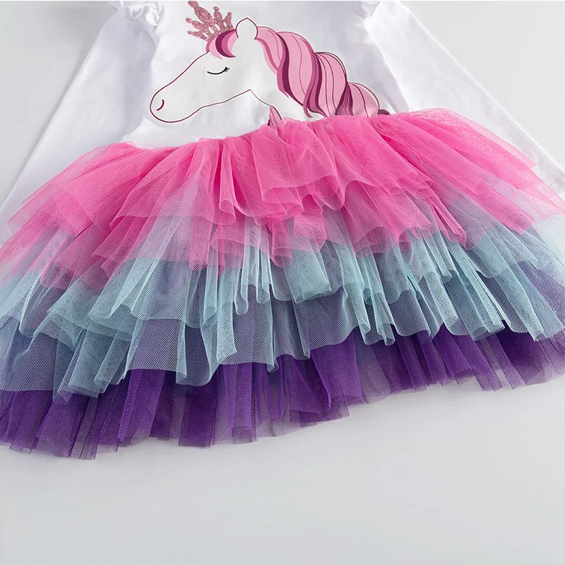 Dxton/платье с длинными рукавами для девочек детская зимняя одежда радужные Детские платья платье с бабочками для девочек, одежда для маленьких девочек от 2 до 8 лет