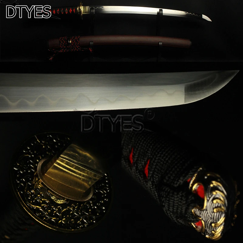 

T10 Carbon Steel Clay Tempered Obvious Hamon Japanese Samurai Wakizashi Sword Full Tang No Hi Strong Blade Sharp Battle Ready