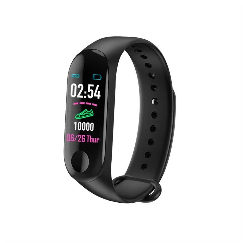 Miband, 4 стиля, спортивный фитнес-трекер, M3, Смарт-часы, браслет для здоровья, браслет, кровяное давление, сердечный ритм, напоминание, умные часы - Цвет: Черный