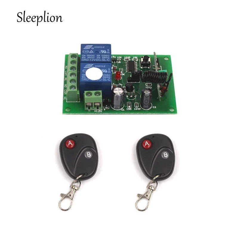 Sleeplion 12V 1 Channel 433Mhz 315MHz RF Wireless Relay Remote Control Momentary Light Switch Transmitter with