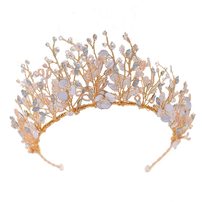 Корейские свадебные аксессуары для волос, свадебная корона, головной убор, набор с тиарой, Хрустальная металлическая Золотая повязка на голову, повязка на голову невесты, ювелирное изделие для женщин