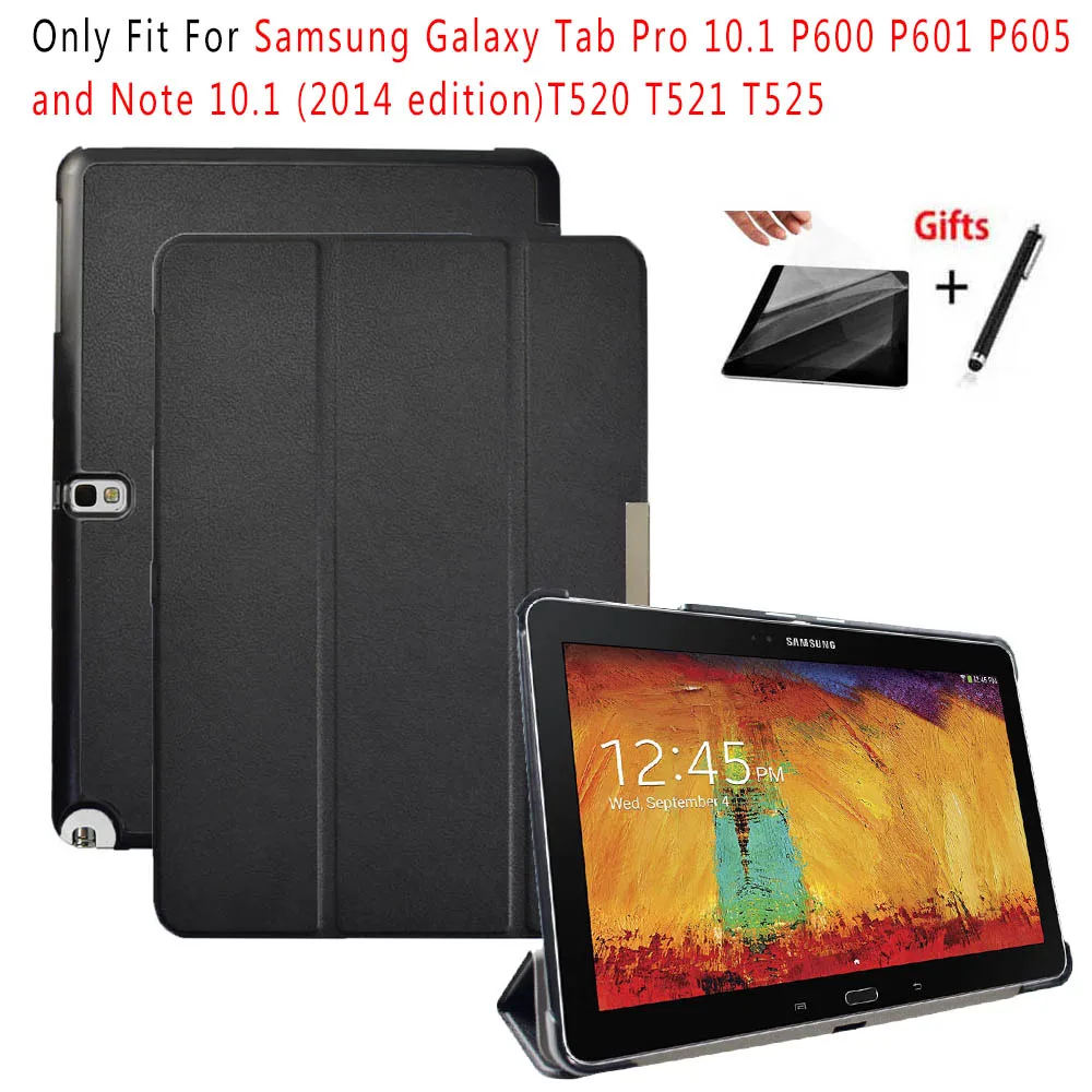 Тонкий чехол из искусственной кожи для samsung Galaxy Note 10,1 Edition SM-P600 P601 P605 607/Tab pro 10,1 T520 T521 T525 чехол для планшета+ пленка+ ручка