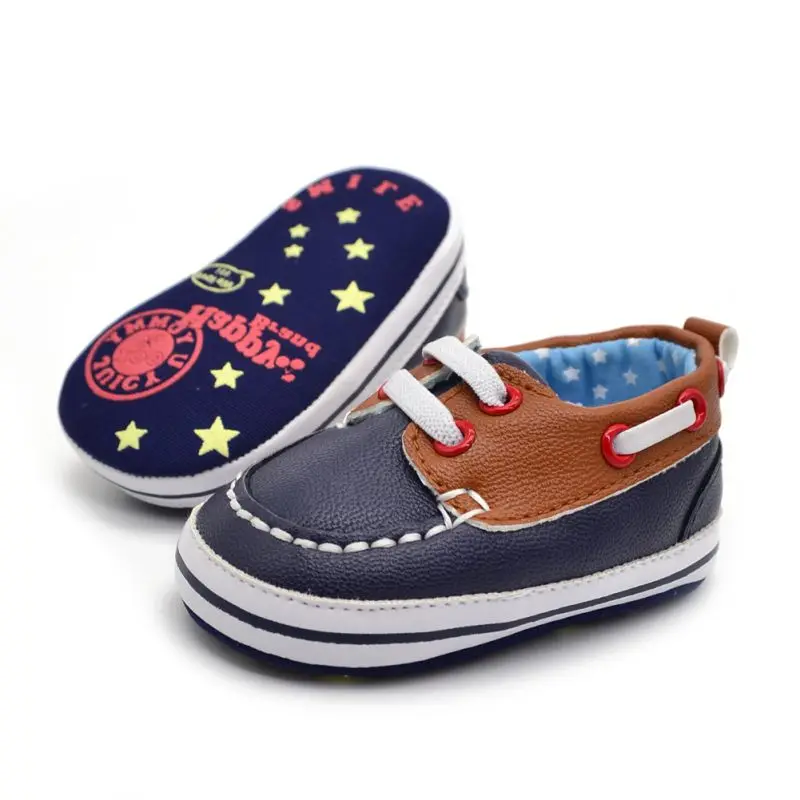 PU Leather Baby Boys Lace Up Crib Shoes Mixed Colors Anti-Slip First Walkers 0-18M