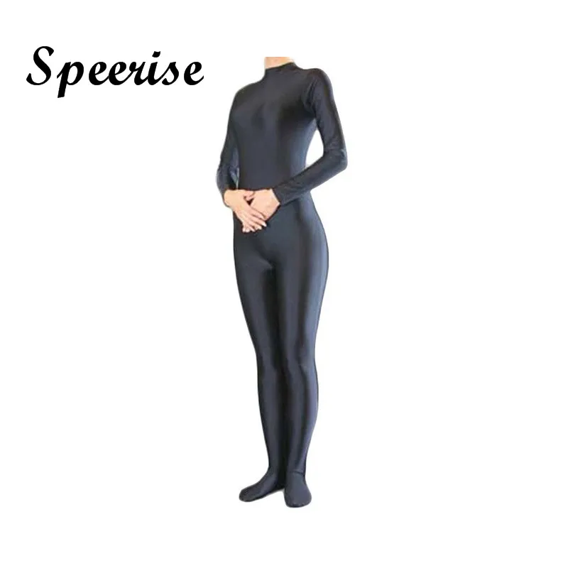 

Speerise Womens Long Sleeve Zip Unitard Turtleneck Bodysuit Mens Full Body Dancewear without Gloves