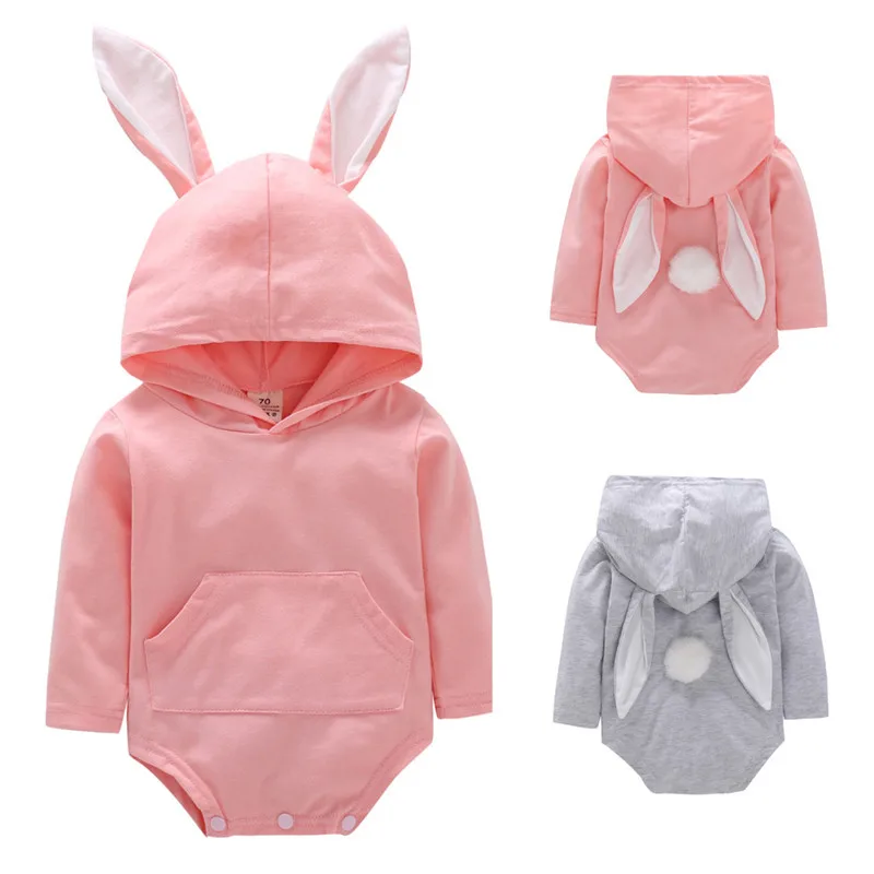 Toddler Infant rompers Baby Girls Boys Cute Rabbit Ear Long Sleeve Hooded Romper Jumpsuit Spring Autumn Clothes vetement enfant