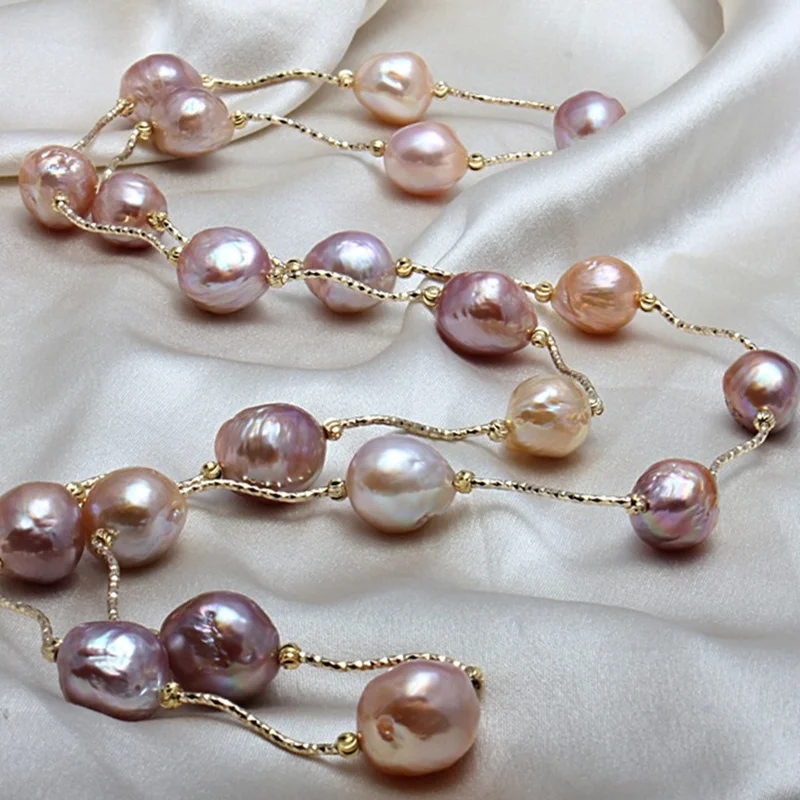 

Really natural Metallic luster Big pearl 11-13mm Baroque Irregular Pearl Necklace Sweater chain for women Free shipping