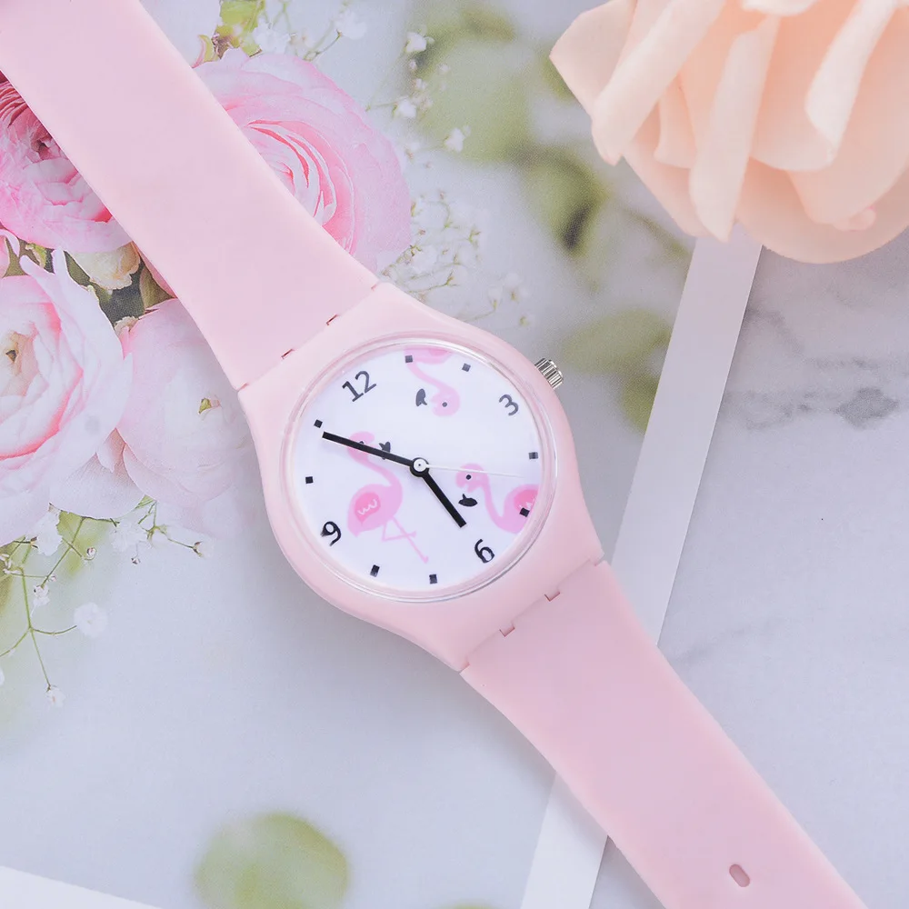 Flamingo Cartoon Watches Kid Girls Leather Strap Wristwatch kids fashion Quartz Cute Clock Fashion Lady Watches