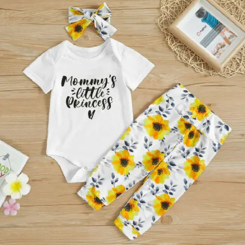  Newborn Infant Baby Girl Clothes Short Sleeve Romper Dasiy Pants Summer Outfit