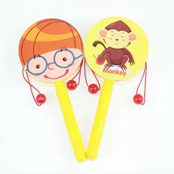 Creative Hot Sale Cartoon Wooden Rattle Children Blowing Wave Drums Swinging Puzzle Early Educational Toys for Kids Funny Games