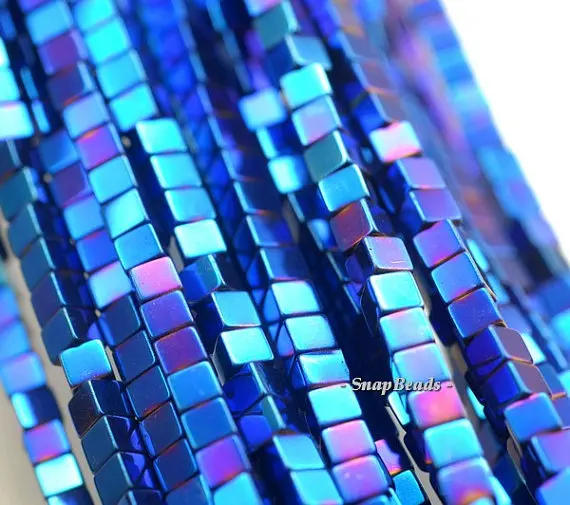 

6mm Hematite Gemstone Blue Square Cube 6x6mm Loose Beads 7.5 inch Half Strand (90187858-338)