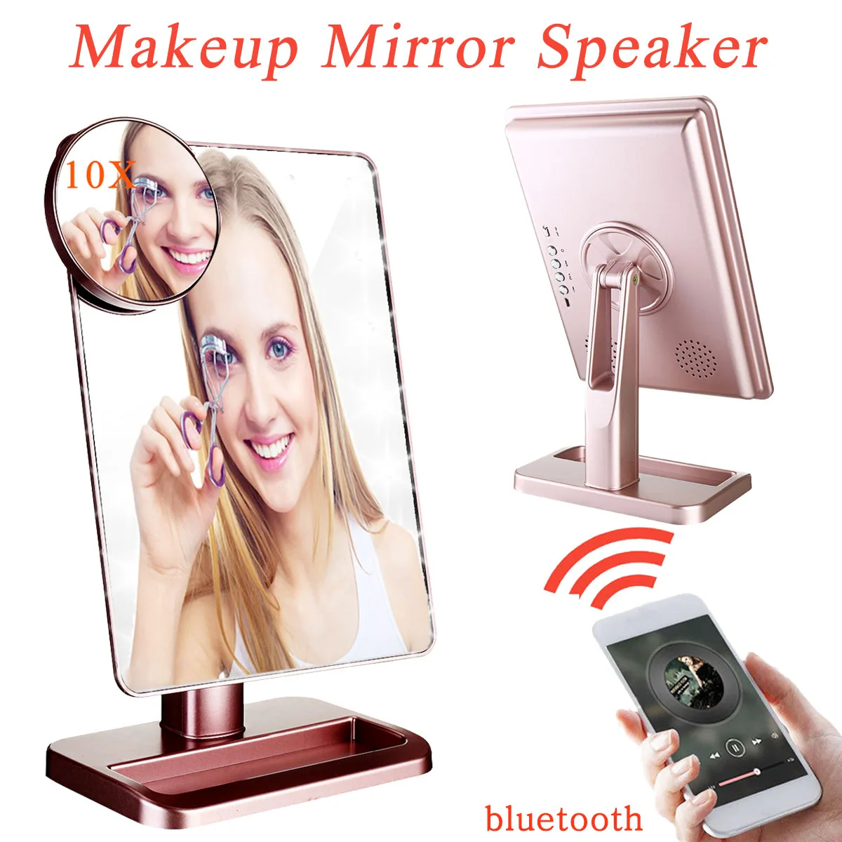 

bluetooth Speaker LED Makeup Mirror Smart Musical 20 Lights Touch Screen Adjustable Vanity Makeup Mirror with 10x Magnifier