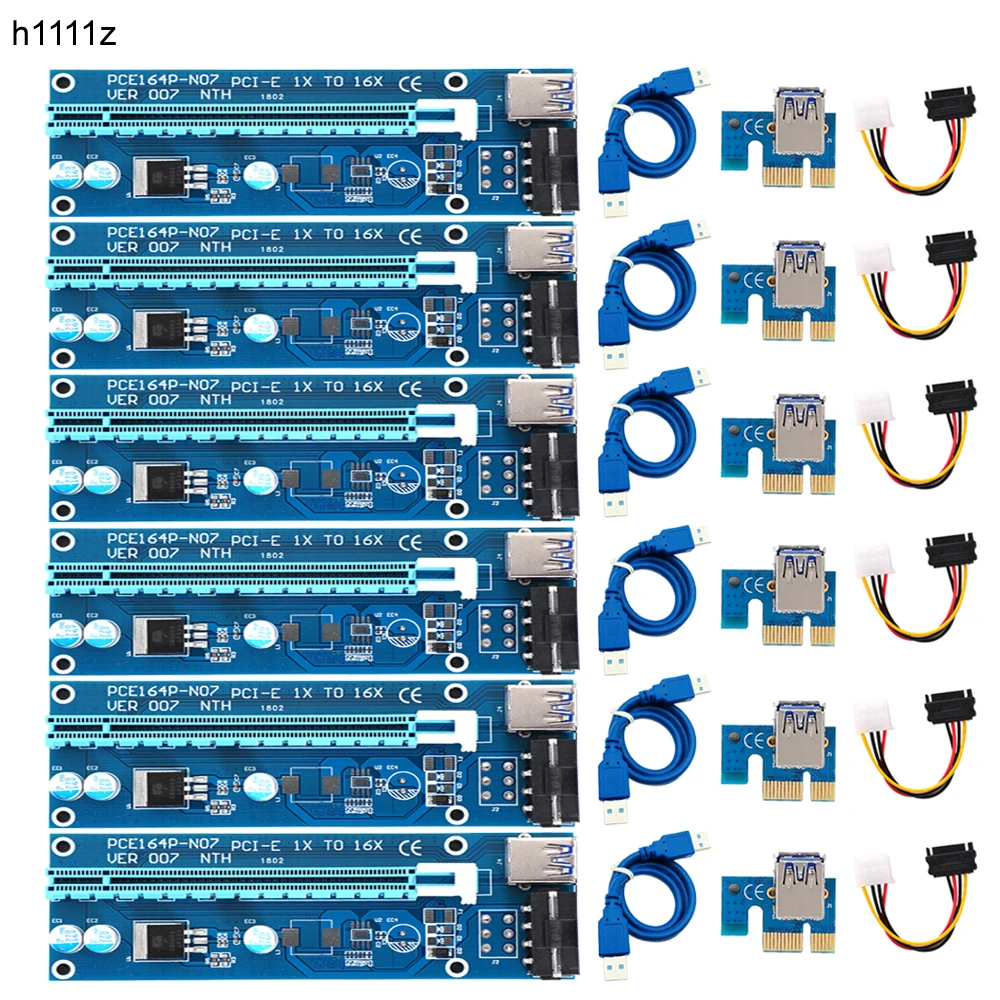 6 шт. Райзер VER 007 PCI E карта PCIE 1x к 16x расширитель 60 см USB 3 0 кабель SATA 4Pin Molex Power для
