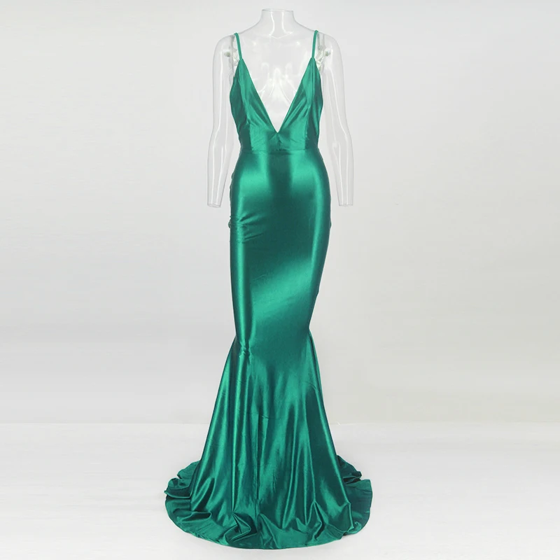Tobinoone женское летнее платье с v-образным вырезом и открытой спиной, сексуальная посылка, облегающее платье в стиле «рыбий хвост», сексуальное элегантное платье русалки для вечеринки - Цвет: Зеленый