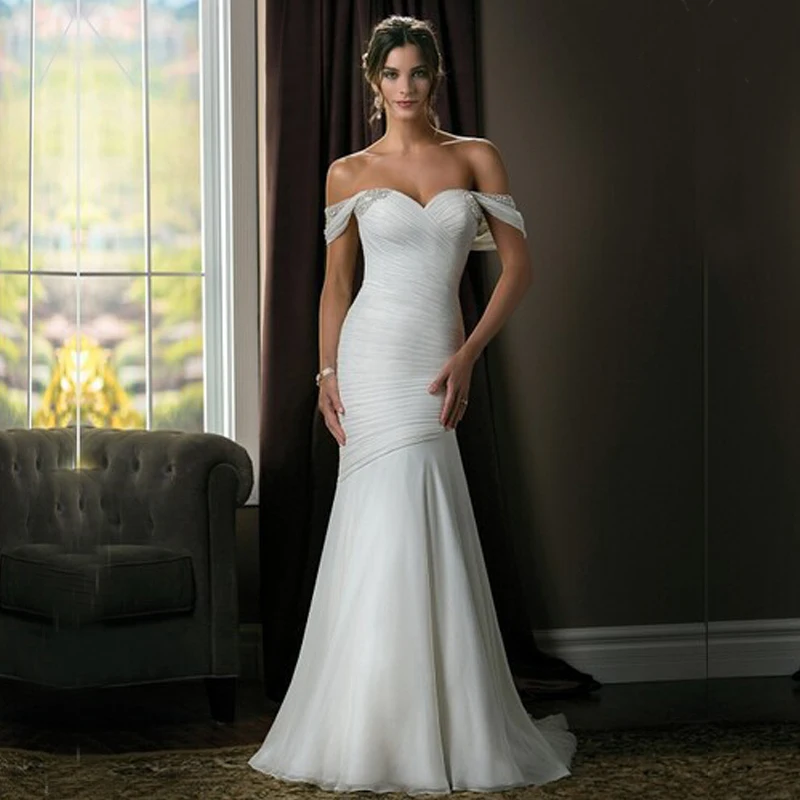 Sexy Ruched Bodice Mermaid Chiffon Wedding Dress Off the