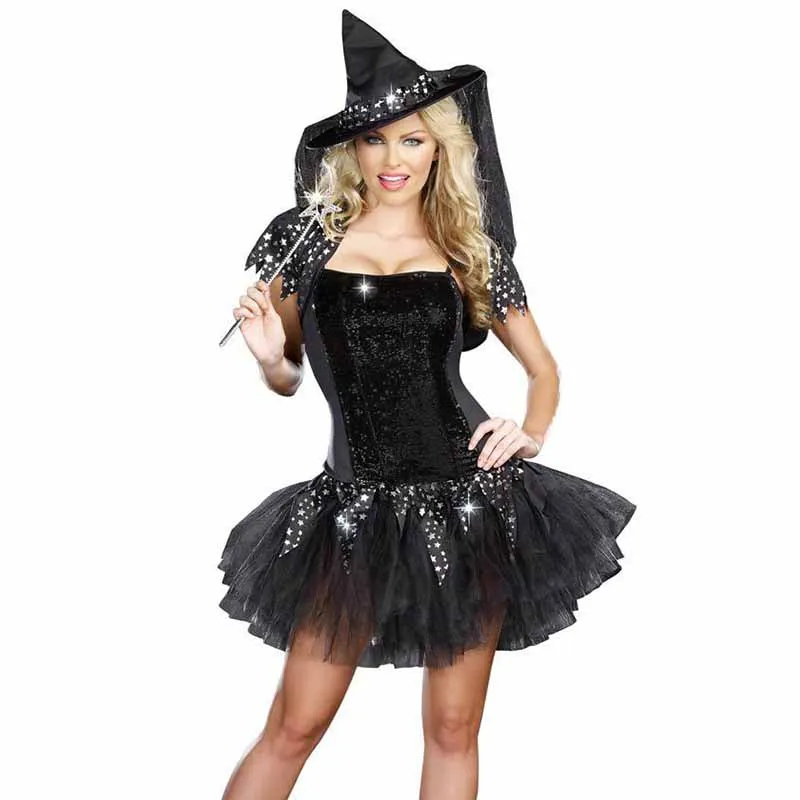 NEW Halloween Witch Costume Cosplay Adult Women Party Clothes Fancy Dress+Hat