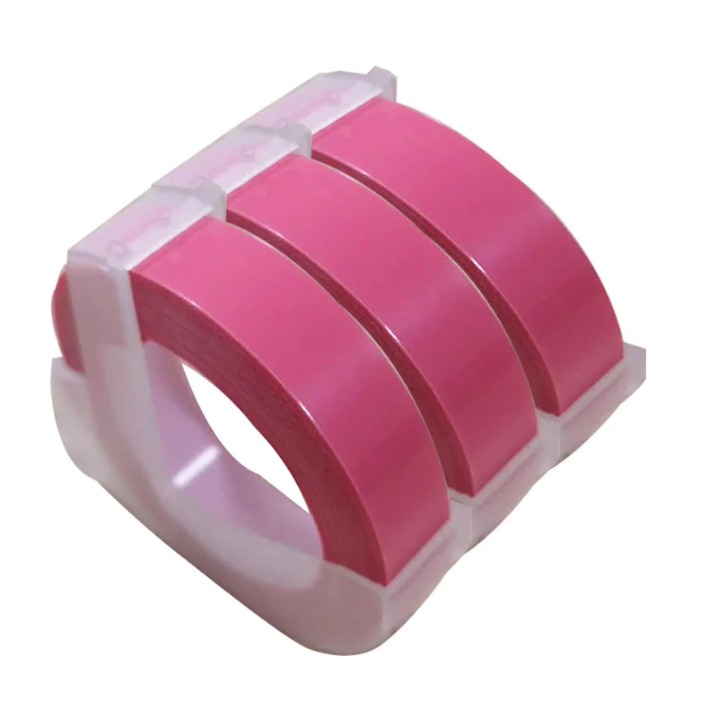 CIDY 3 rolls 9mm *3m Dymo 3D Plastic Pink Color Embossing Tapes for