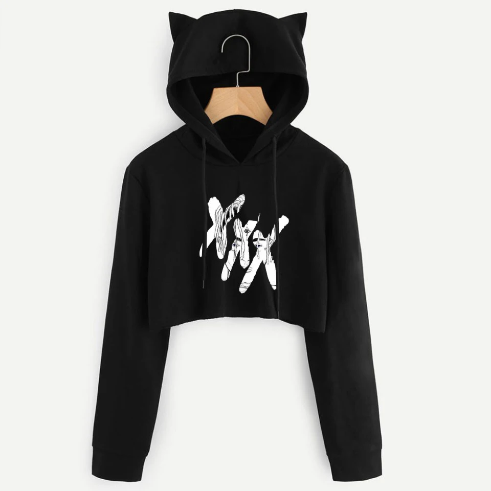 Прямая поставка xxxtentacion укороченный топ с капюшоном Harajuku короткий свитшот