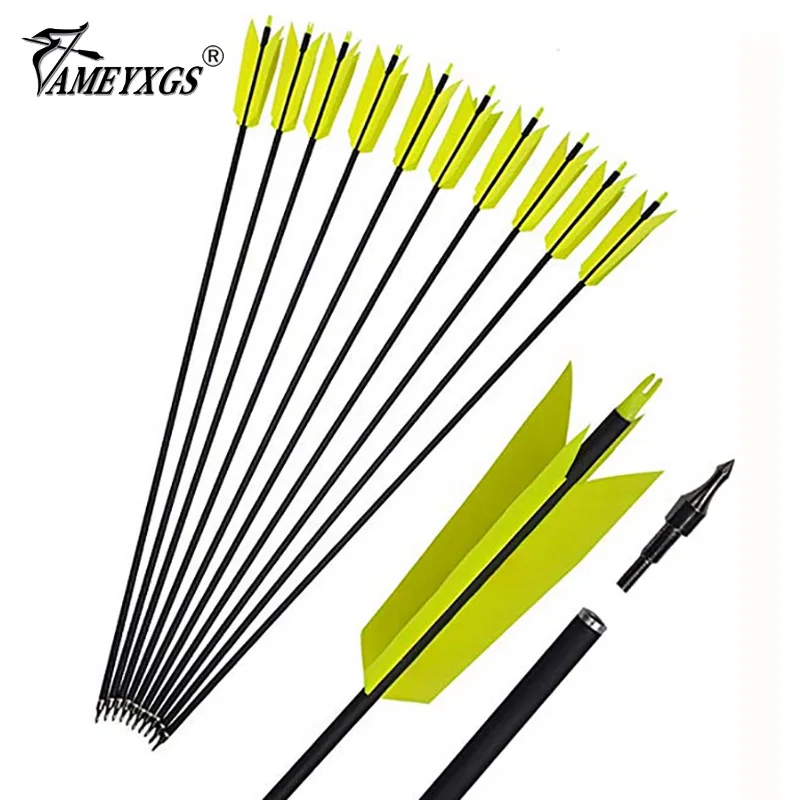 12 Pcs 30 Inch Archery Hunting 400 Spine Carbon Arrows Target Arrows 4 Feathers Fletching OD 7