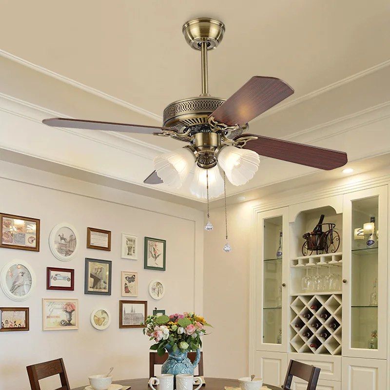 American Vintage Ceiling Fan With Lights Remote Control Ventilador De Techo 220 Volt Bedroom Ceiling Light Fan Lamp E27 Bulbs