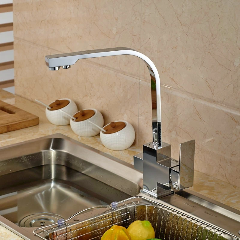 

Widespread Chorme Finish Kitchen Sink Faucet Single Handle Swivel Spout Mixer Faucet