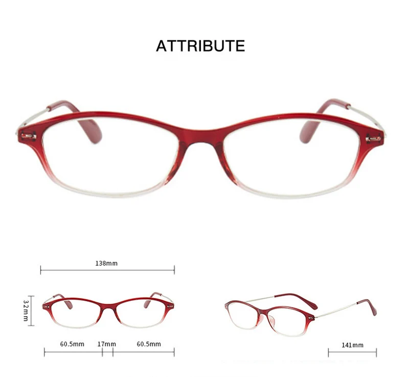 Очки для чтения женские сверхлегкие анти синий луч света женские красные пресбиопические очки из термопластика женские высококачественные диоптрий 1 1,5 2 2,5