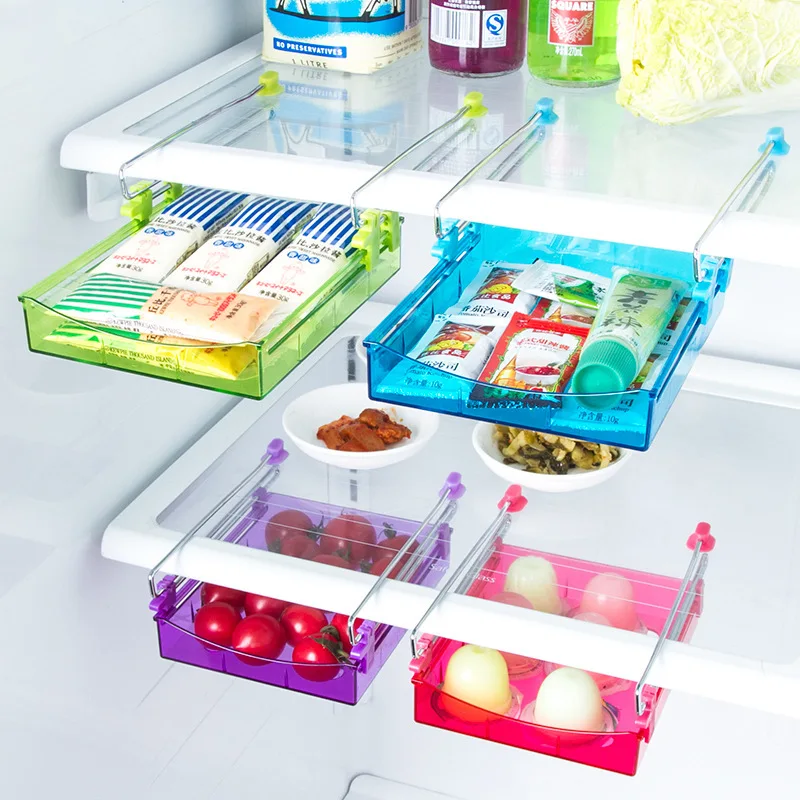 

Kitchen Fridge Sliding Drawer Space Saver Organizer Refrigerator Storage Rack Shelf Holder Drawer