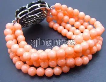 

Beautiful! 5 Strands natural Pink 6-7mm Round coral 7.5" bracelet with Big Shell Clasp-bra132 Wholesale/retail Free shipping