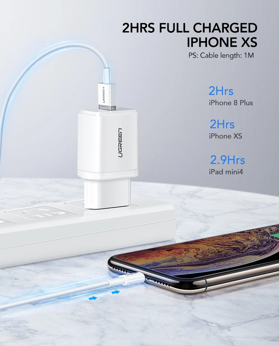 Ugreen 5V2. 1A USB зарядное устройство MFi, кабель USB для iPhone Xs Max XR зарядное устройство для мобильного телефона для iPhone X 8 7 настенное зарядное устройство для ipad