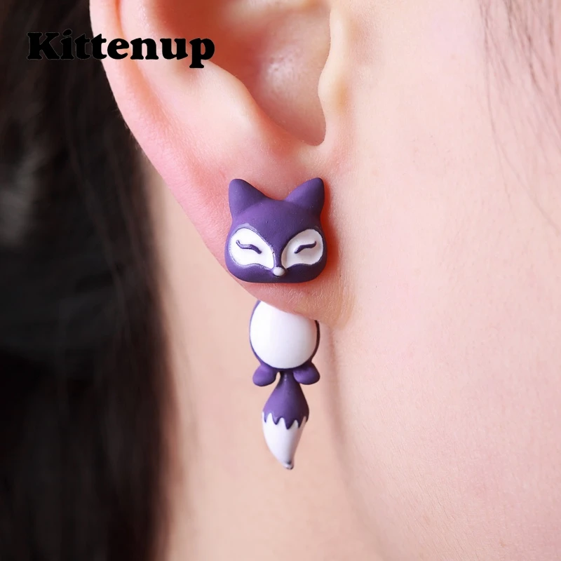 Kittenup Новая мода желтый фиолетовый черный животных милые серьги гвоздики в виде