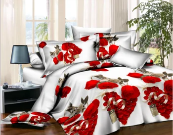 

BEST.WENSD High-end luxury Wedding Four-piece Kit 3d love rose Jacquard Bedding western king duvet cover set flat bed spread