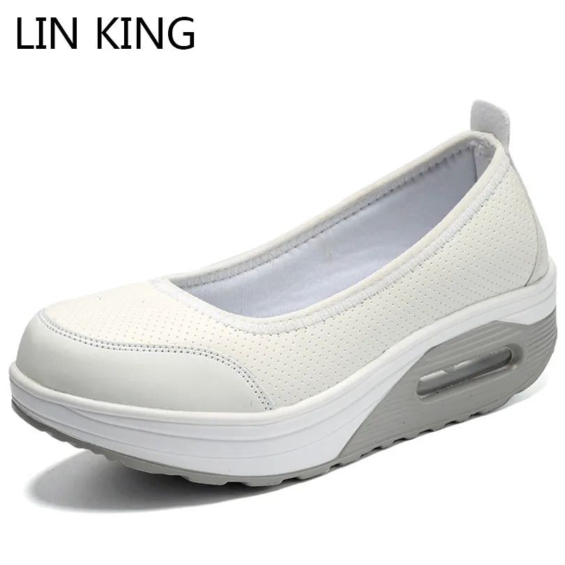 

LIN KING Spring Autumn Wedge Women Platform Shoes Casual Height Increasing Slip On Swing Shoes Plus Size Loafers Sapato Feminino
