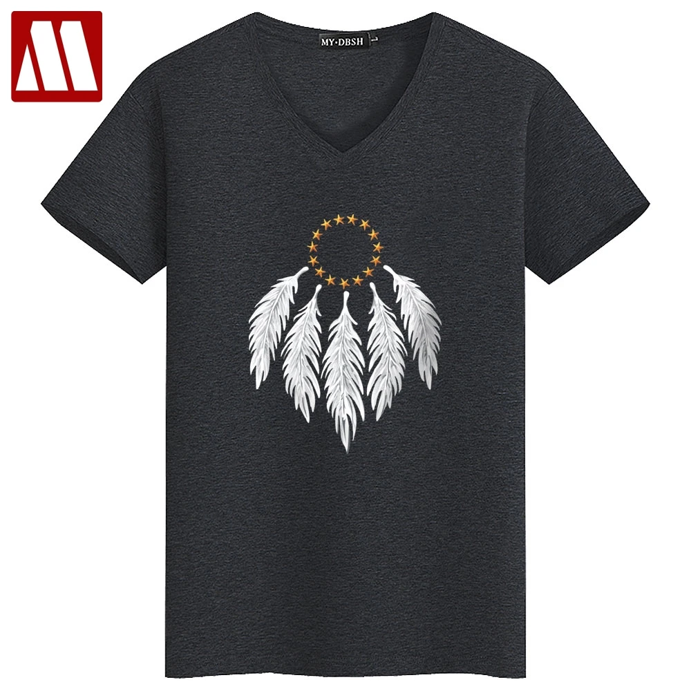 

2019 New Mens T-Shirts Short Sleeve Feather Necklace V-neck Casual Slim Fit Tshirt Man Cotton Breathable Tops Tees Free Shipping